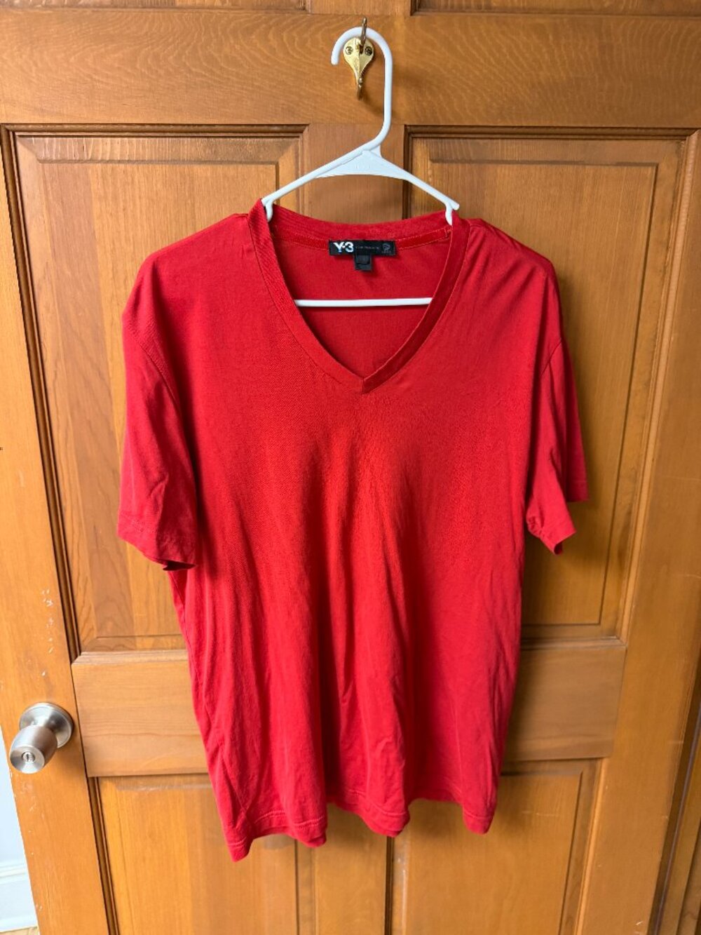 Y3 Men's Red V-neck T-Shirt Size Large In Great Shape!